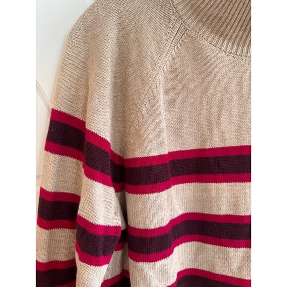 NWT Loft Tan Red Maroon Striped Ribtrim Mock Neck Sweater Womens Size Large - Picture 8 of 11
